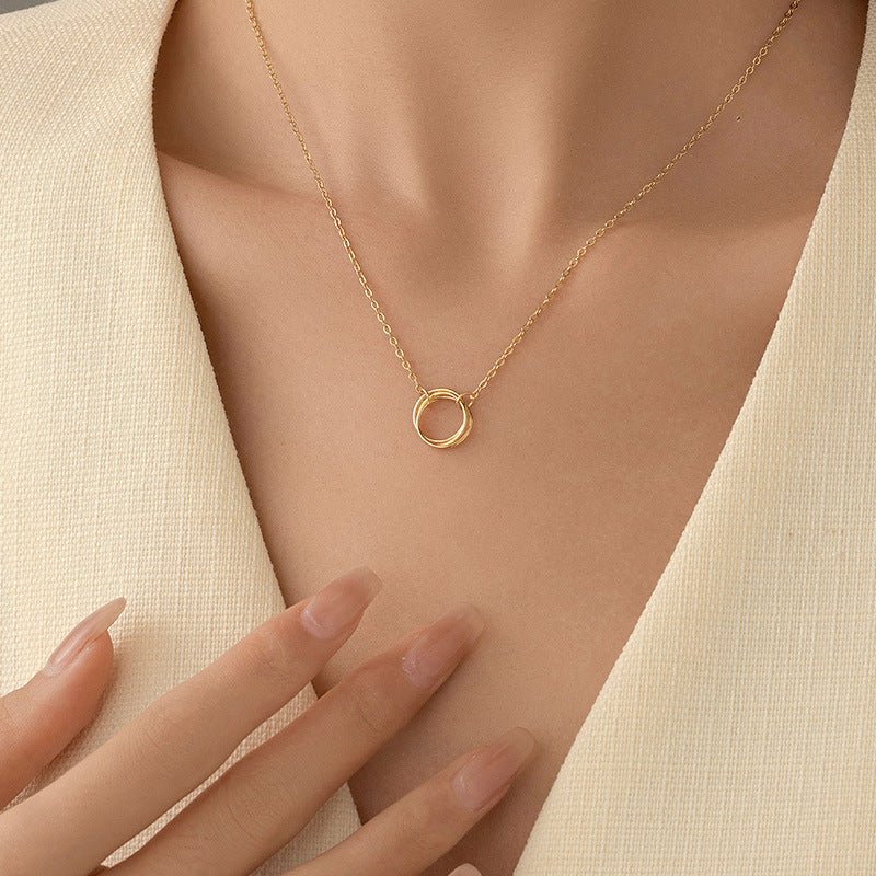 S925 Silver Minimalist Openwork Circle Under Banyan Tree Women's All-match Fashion Ring Necklace