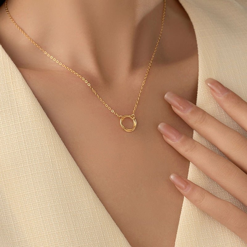 S925 Silver Minimalist Openwork Circle Under Banyan Tree Women's All-match Fashion Ring Necklace